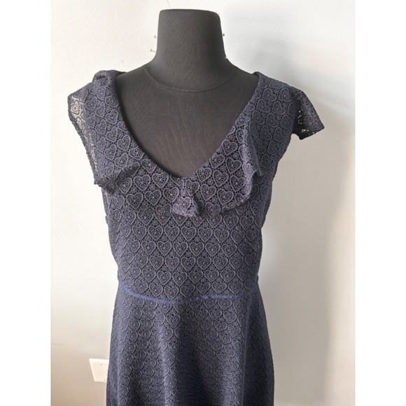 Draper James heart‎ lace flounce shoulder navy blue Fit & Flare Dress Ruffle NWT - Picture 2 of 14